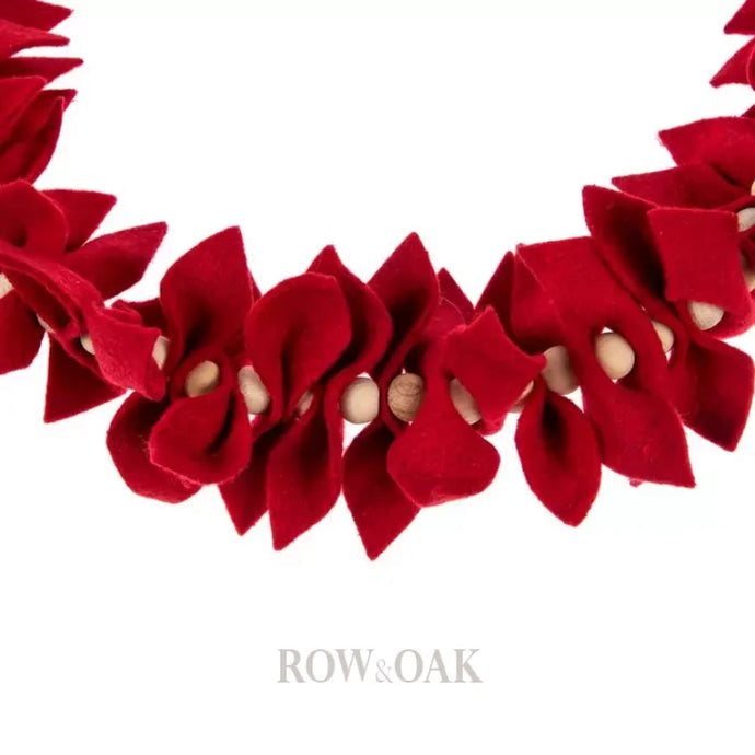 Red Petal & Wood Bead Garland