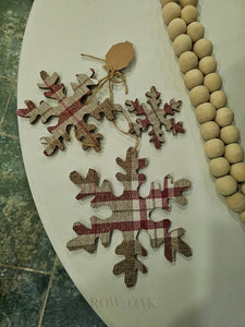 Red Plaid Burlap Snowflakes - Set Of 3