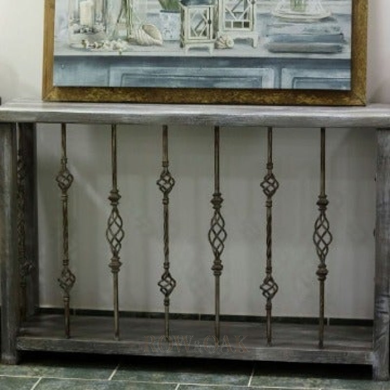 Repurposed Wood and Metal Spindle Console - Grey - Row & Oak