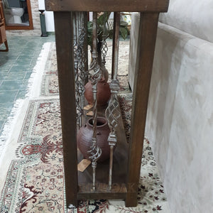 Repurposed Wood And Metal Spindle Console - Walnut