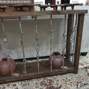 Repurposed Wood And Metal Spindle Console - Walnut