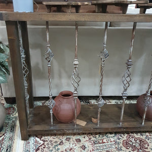 Repurposed Wood And Metal Spindle Console - Walnut