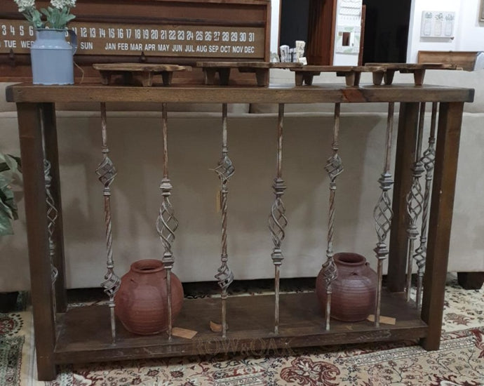 Repurposed Wood And Metal Spindle Console - Walnut