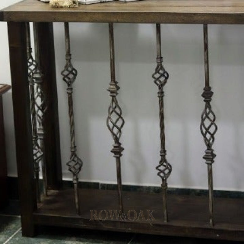 Repurposed Wood and Metal Spindle Console - Walnut - Row & Oak