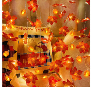 Fall Leaves & Pumpkins LED Lights Garland