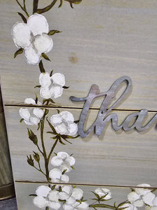 Cottonballs Thankful Wooden Sign