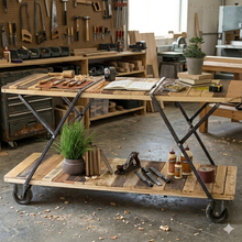Load image into Gallery viewer, طاولة عرض / جزيرة من الخشب المستصلحة بطبقتين