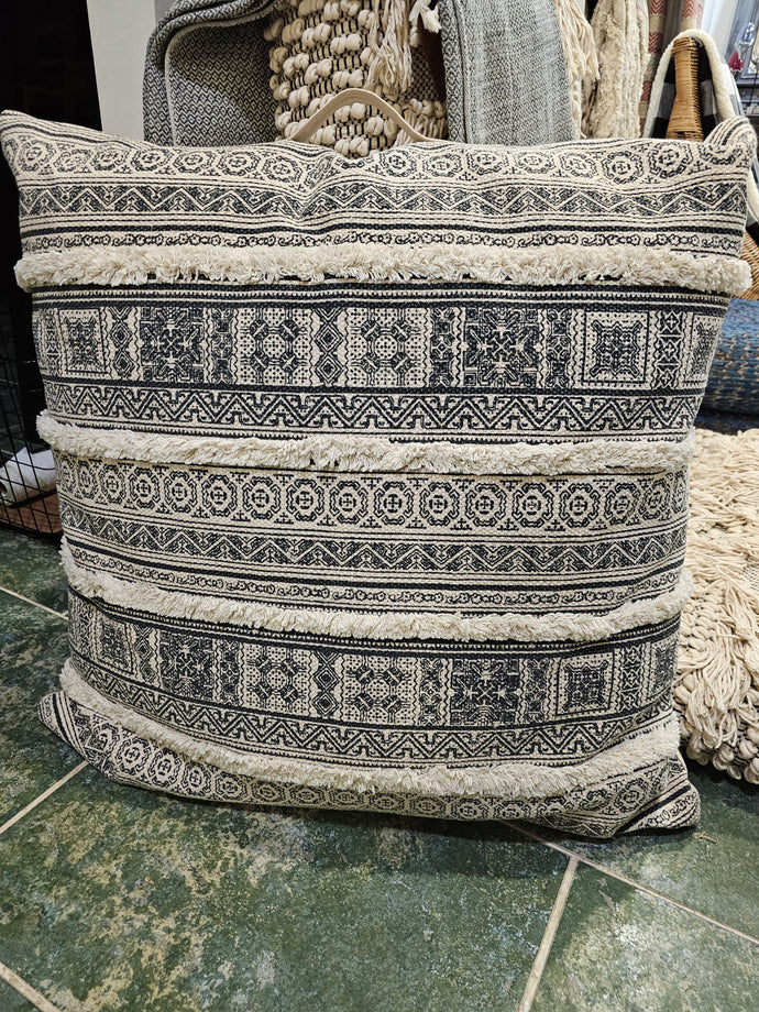 Grey Patterned Floor Pillow