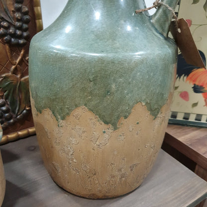 Sage Green Distressed Pottery Jar With Handle