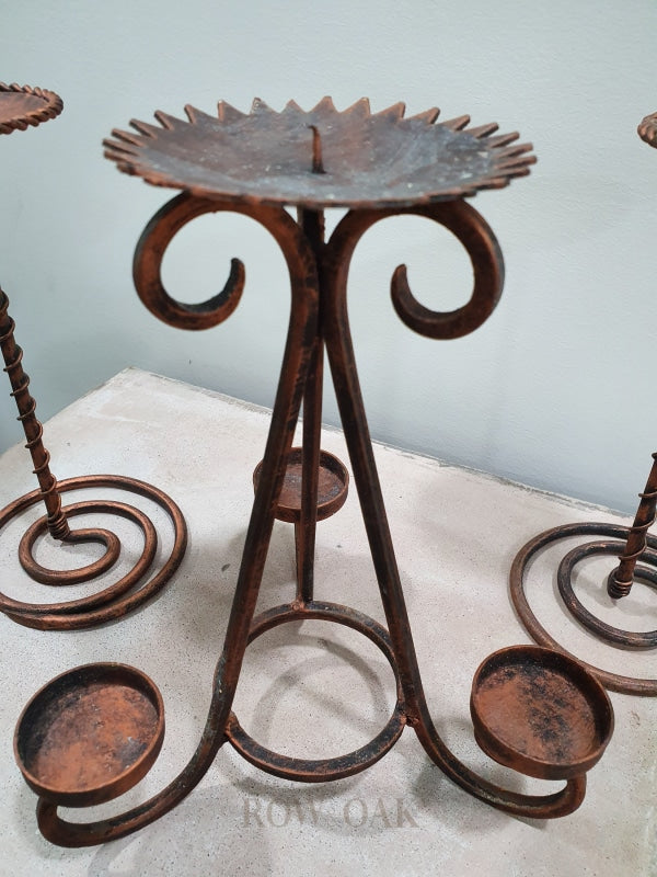 Set of 3 Aged Copper Candleholders - Row & Oak