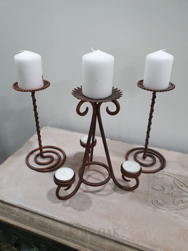 Set of 3 Aged Copper Candleholders - Row & Oak