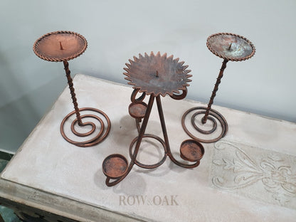 Set of 3 Aged Copper Candleholders - Row & Oak