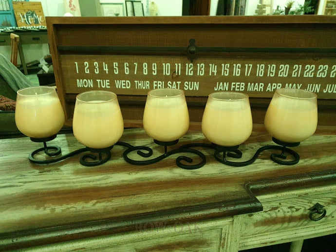 Set Of 5 Candles With Iron Stand