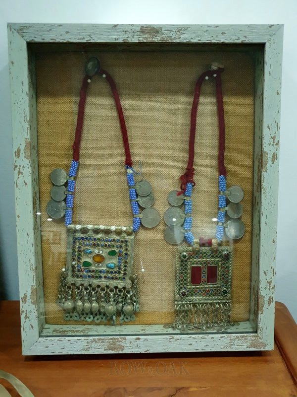 Shadowbox With Antique Tribal Necklaces