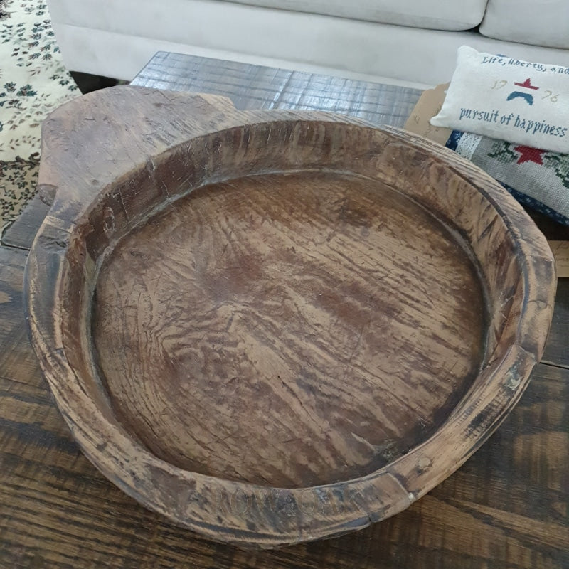 Shallow Round Wooden Dough Bowl