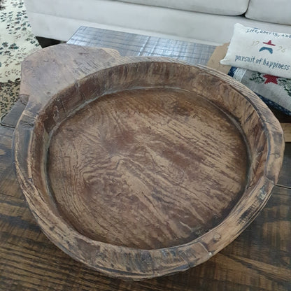 Shallow Round Wooden Dough Bowl