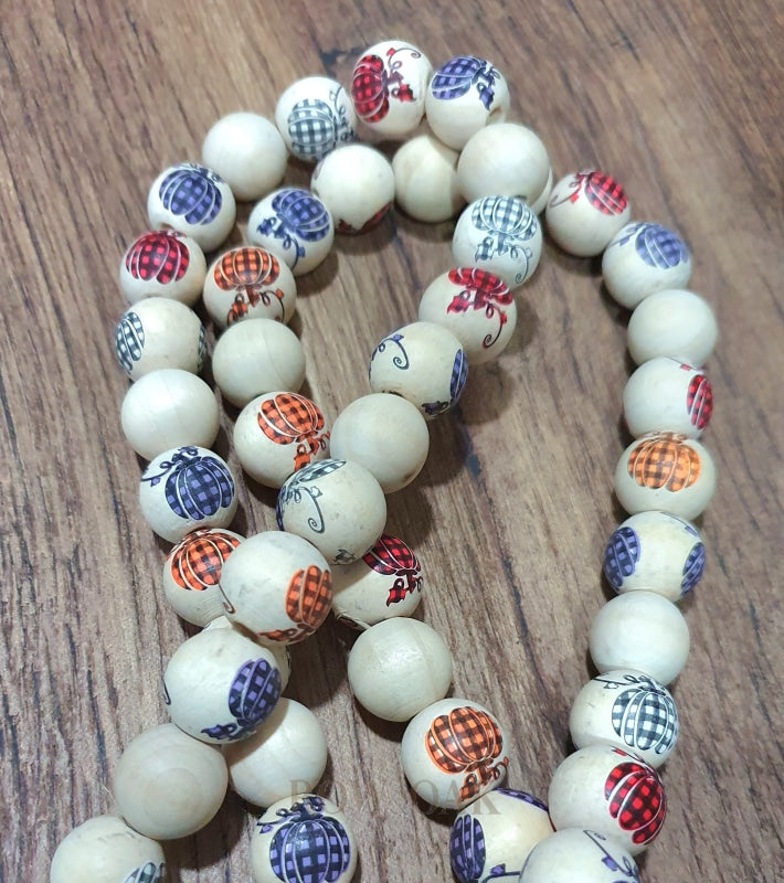 Strand Of Wooden Pumpkin Beads - 15Mm