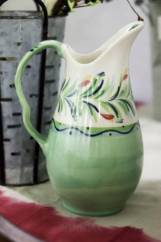 Tall Sage Green Leafy Pitcher