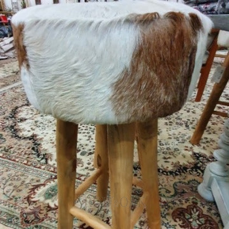 Teak Bar Stool With Leather Upper