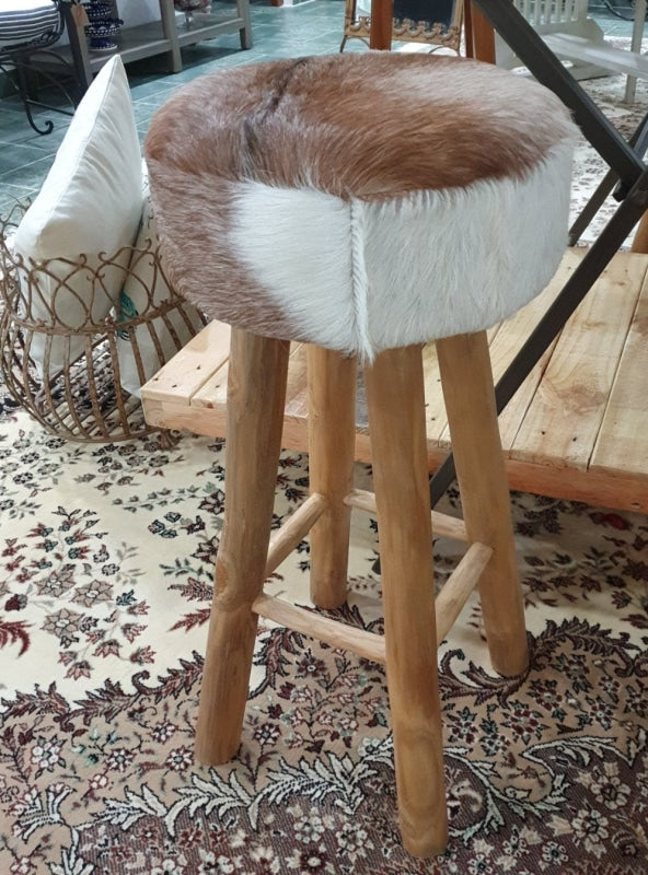 Teak Bar Stool With Leather Upper