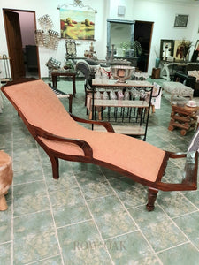 Teak & Leather Chaise Longue