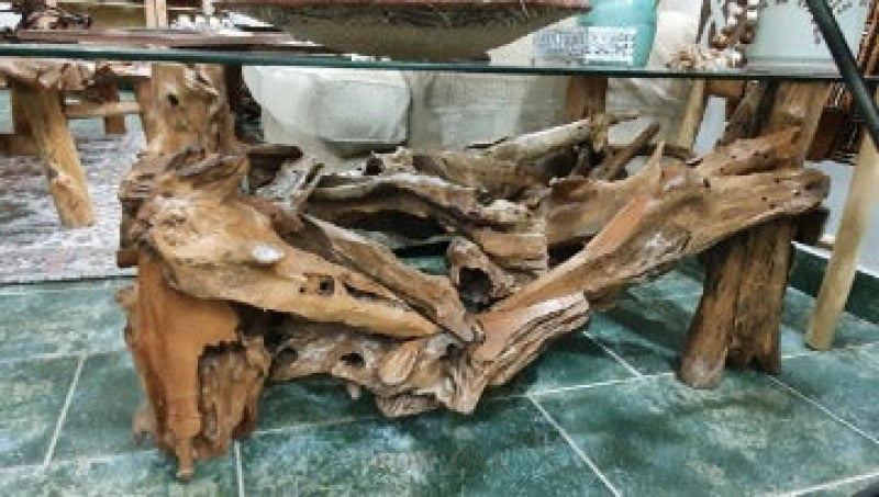 Teak Root Coffee Table With Glass Top