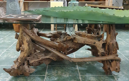 Teak Root Coffee Table With Glass Top