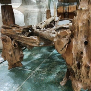 Teak Root Coffee Table With Glass Top