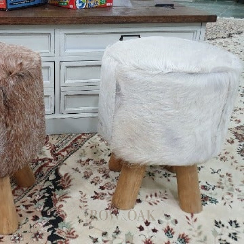 Teak Stool With Leather Upper - Short