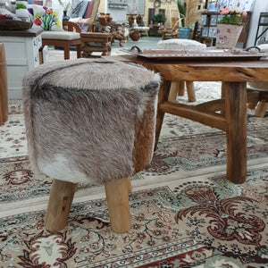 Teak Stool With Leather Upper - Short