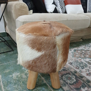 Teak Stool With Leather Upper - Short