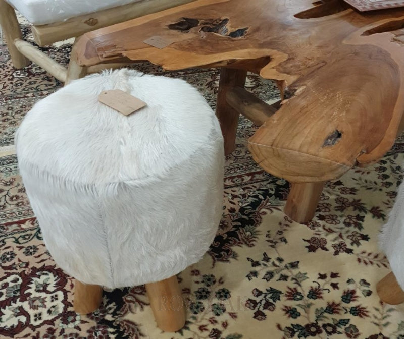 Teak Stool With Leather Upper - Short