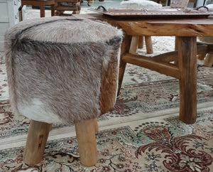 Teak Stool With Leather Upper - Short