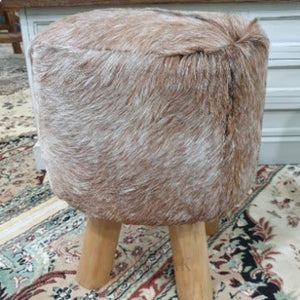 Teak Stool With Leather Upper - Short