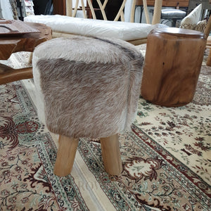 Teak Stool With Leather Upper - Short