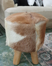 Load image into Gallery viewer, Teak Stool With Leather Upper - Short