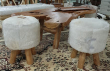 Load image into Gallery viewer, Teak Stool With Leather Upper - Short