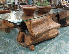 Load image into Gallery viewer, Teak Trunk Coffee Table With Glass Top