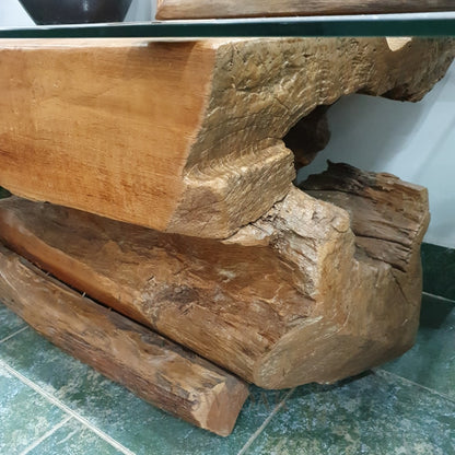 Teak Trunk Coffee Table With Glass Top