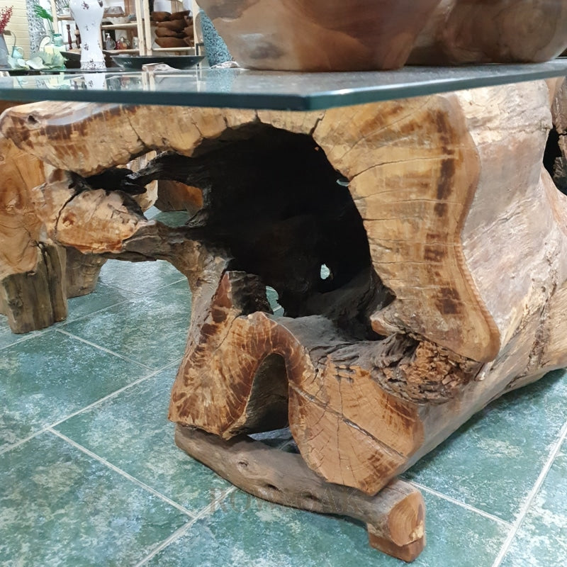 Teak Trunk Coffee Table With Glass Top