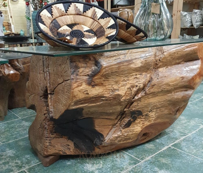 Teak Trunk Coffee Table With Glass Top