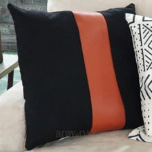 Load image into Gallery viewer, Vegan Leather-Banded Cushions Black With Brown Leather Middle