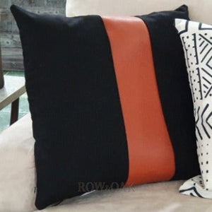 Vegan Leather-Banded Cushions Black With Brown Leather Middle