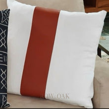 Load image into Gallery viewer, Vegan Leather-Banded Cushions White With Brown Leather Middle