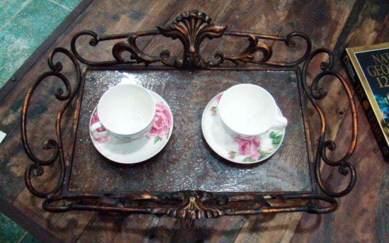 Vintage Brass Tray With Frosted Glass Bottom