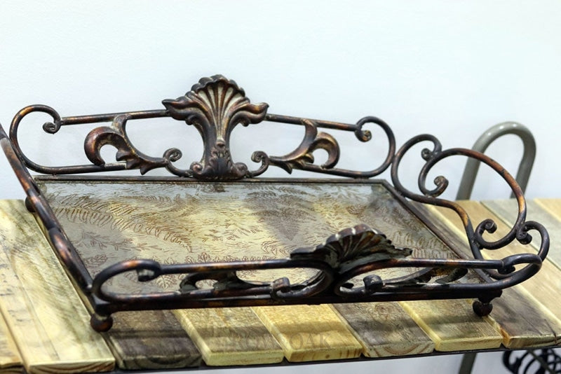 Vintage Brass Tray With Frosted Glass Bottom