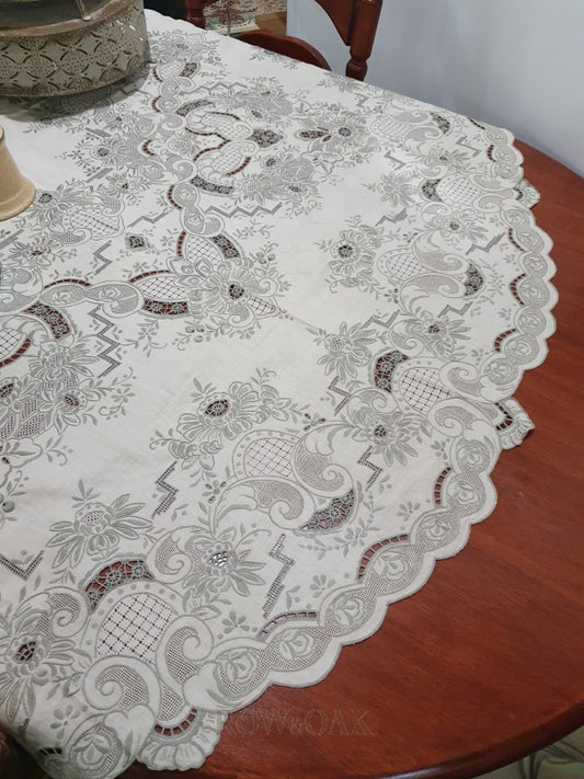 Vintage Embroidered Tablecloth with Matching Napkins - Row & Oak