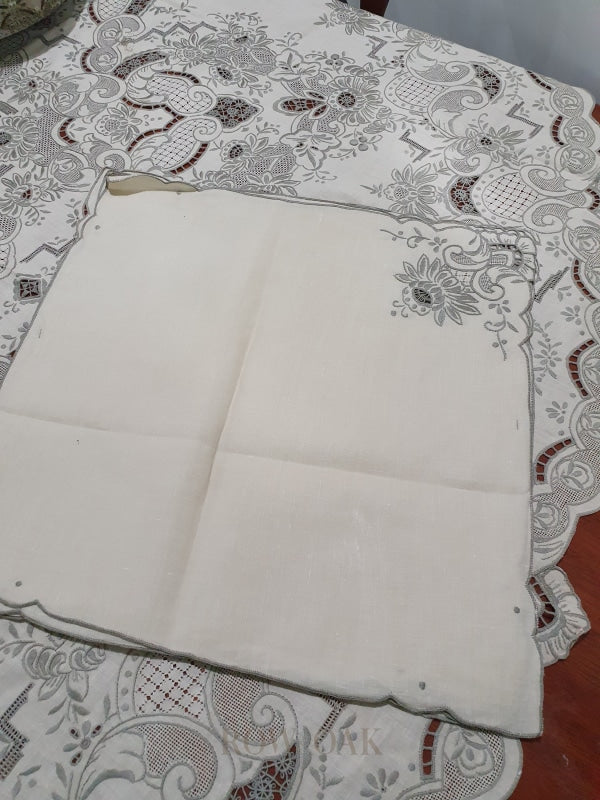 Vintage Embroidered Tablecloth with Matching Napkins - Row & Oak