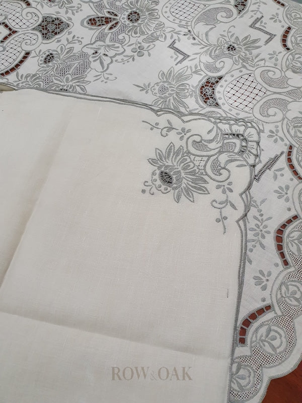 Vintage Embroidered Tablecloth with Matching Napkins - Row & Oak