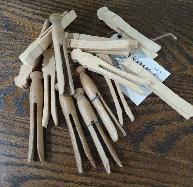 Vintage Wooden Clothes Pegs - Set Of 14